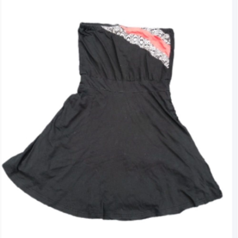 Vintage Strapless Black A‑Line Mini Dress Medium Coral Stripe Y2K Beach Flirty